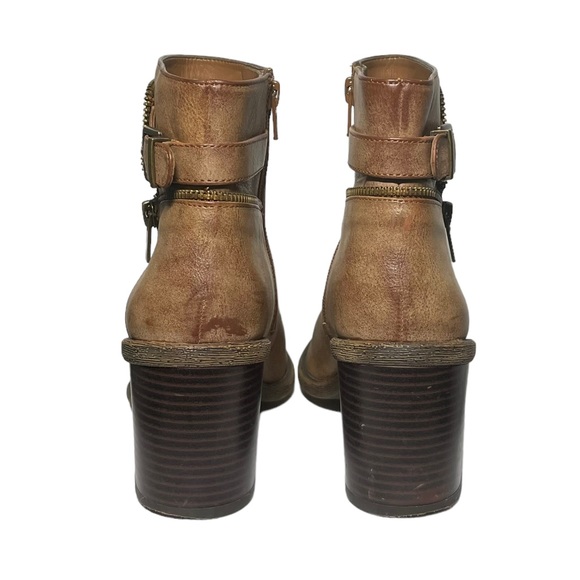 Gianni Bini Brown Ankle Boots Women Sz 9.5M 2 Sided Zip Buckle Belt Ankle Shoes - Picture 9 of 13